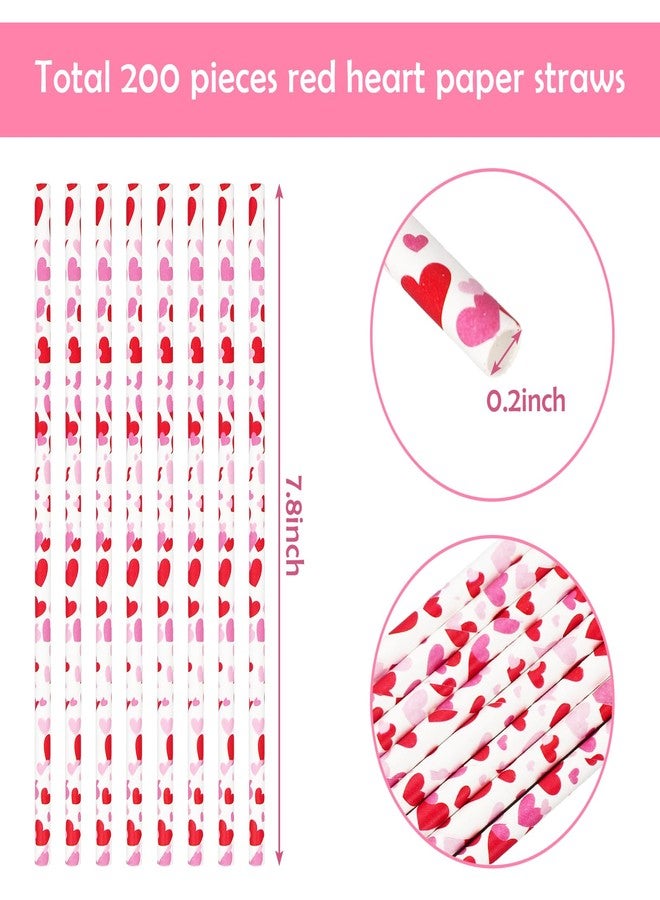 JarThenaAMCS 200Pcs Valentine Paper Straws Red Pink Love Heart Disposable Drinking Straws For Wedding Birthday Biral Shower Party Supplies - Image 2